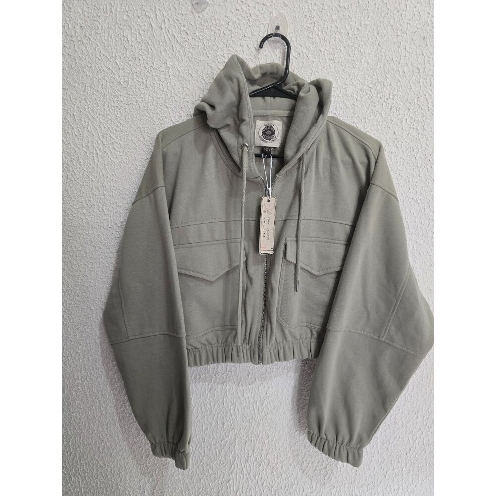 Ashley Vintage Charm Womens Cropped Hooded Jacket XL Sage Green Cotton